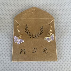 18k Gold Plated Handmade Opalescent Clear Butterfly Earrings